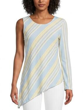 Miss California Apparel Blue Yellow Striped Asymmetrical Women See Measurements
